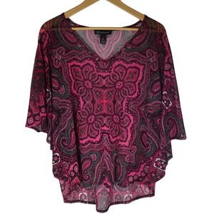 INC International Concepts Pink PAISLEY Kimono V-Neck Sheer Blouse Top BOHO